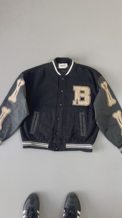 ZSuper Premium (RARE) Bones Varsity Jacket Original Leather Sleeves (M)
